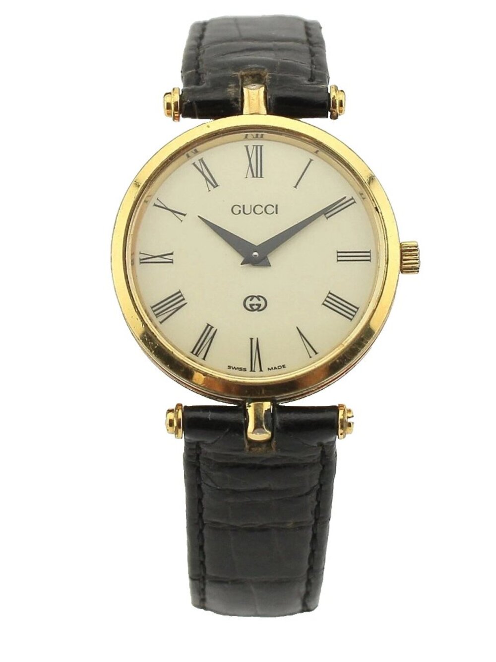 Gucci 2000M Vintage Gold Plated Watch Cream Roman Dial Original Buckle 30mm  G55